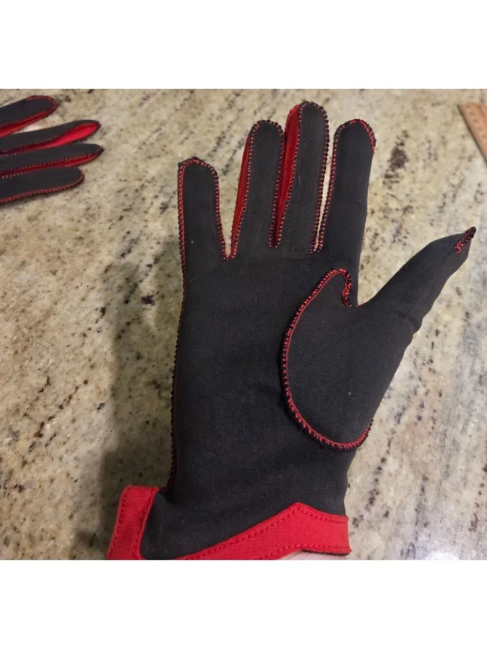 Vintage Womens Size M Gray Red Nylon Stretch Formal Gloves Shalimar